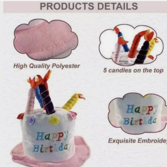 Novelty Plush Happy Birthday Cake Hat With Candles NEW Fun Party Idea - Picture 3 of 7